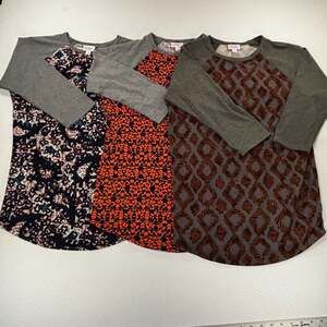 Lot of 3 LuLaRoe Small Randy Raglan 3/4 Sleeve Printed Baseball Tees